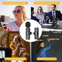 Wireless Lavalier Microphone For IOS Type-C And Android Cameras, Plug And Play, Professional Noise Cancelling Clip-On Microphone For Creators And Interviews (50mAh Rechargeable Battery) - Black - View 10