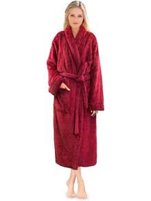 Premium Womens Plush Soft Robe Fluffy, Warm, Fleece Sherpa Shaggy Bathrobe (S/, Black) - Wine - View 1