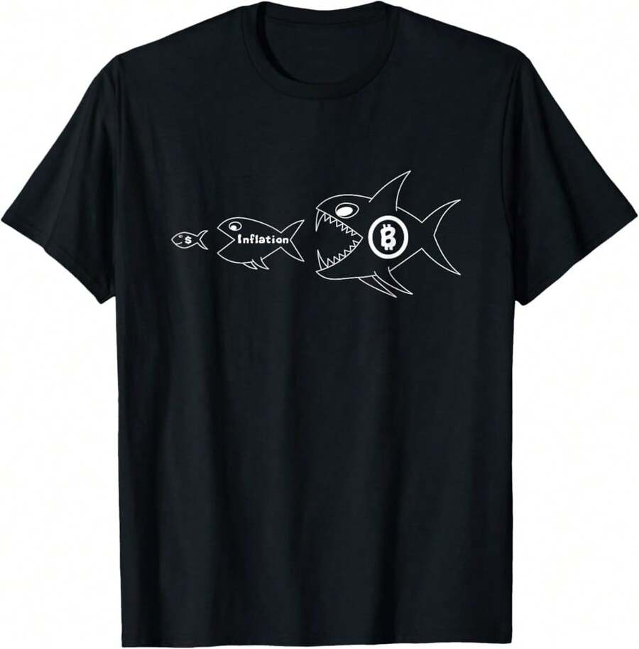 Bitfish Bitcoin Eating Inflation Eating The Dollar Crypto T-Shirt Gift For Myself Father's Day Gift For Grandpa - Black - View 1