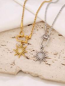 1 件不锈钢太阳吊坠项链时尚蛋白石绿松石饰物 U 形扣吊坠项链链项链女士珠宝礼物 - 項鍊 - 查看 3