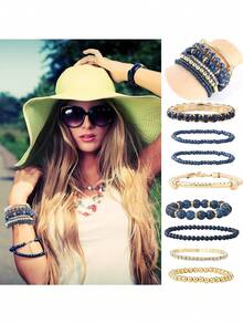 Milacolato 4 Sets Stackable Bracelets For Women Girls Multilayer Beaded Bracelets Stretch Bangles Bohemian Style - Bracelets - View 4