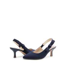 Zapatos de tacón de aguja con tira de tobillo para mujer, puntera fina, con lazo, elegantes y sexys para vestido de boda - Azul Marino - Ver 5