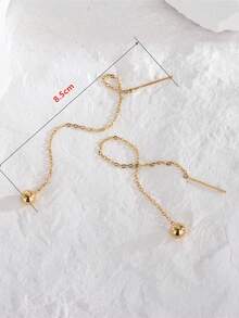 1pair New Small Bead & Mini Cylinder Design High-End Style Earrings Or Ear Clips For Women - Yellow Gold - View 5