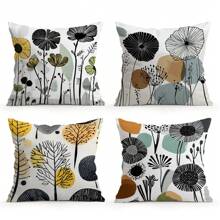 4 Stücke abstraktes Blumen- und Baumprint Kissenbezug Set, einseitig Muster