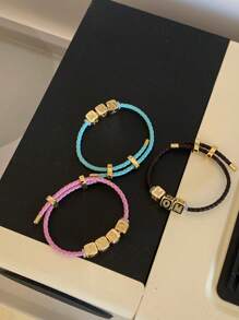 Pulseira de dados com letras do alfabeto personalizável, 1 peça, nome personalizado retrô, pulseira inicial de aço inoxidável MAMA, presente ideal para namorada, mãe, família, amiga, filha, aniversário, dia dos namorados, dia das mães, aniversário, formatura, uso diário, casamento, festa
