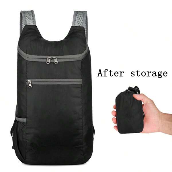 1pc Outdoor Foldable Lightweight Backpack, Portable Dual Zipper Sports Daypack For Traveling, Gift