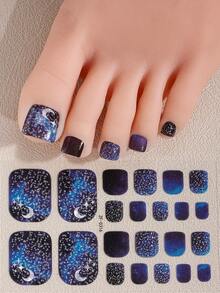 22 片蓝色脚趾甲油条，春夏星夜全息月亮闪光自粘脚趾甲全贴，适合女士居家美甲 DIY 指甲贴纸