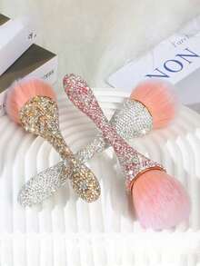 1 pieza Brocha plana de base con arco, todo el Body está incrustado con piedras de diamantes sintéticos. Brocha de pelo sintético profesional para polvos, herramienta de maquillaje diario para el rostro. Regalo con Brocha de base y tocador para maquillaje líquido - Plateado - Ver 9