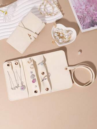 1pc Collapsible Microfiber Jewelry Organizer, Practical Travel Jewelry Organizer, Earring Necklace Ring Jewelry Pouch Jewelry Roll Bag, Cosmetic Bag, Waterproof Travel Jewelry Pouch, Portable Jewelry Organizer, Essential Travel AccessoriesFor Women Storage Organizer Travel Essentials Back To School
