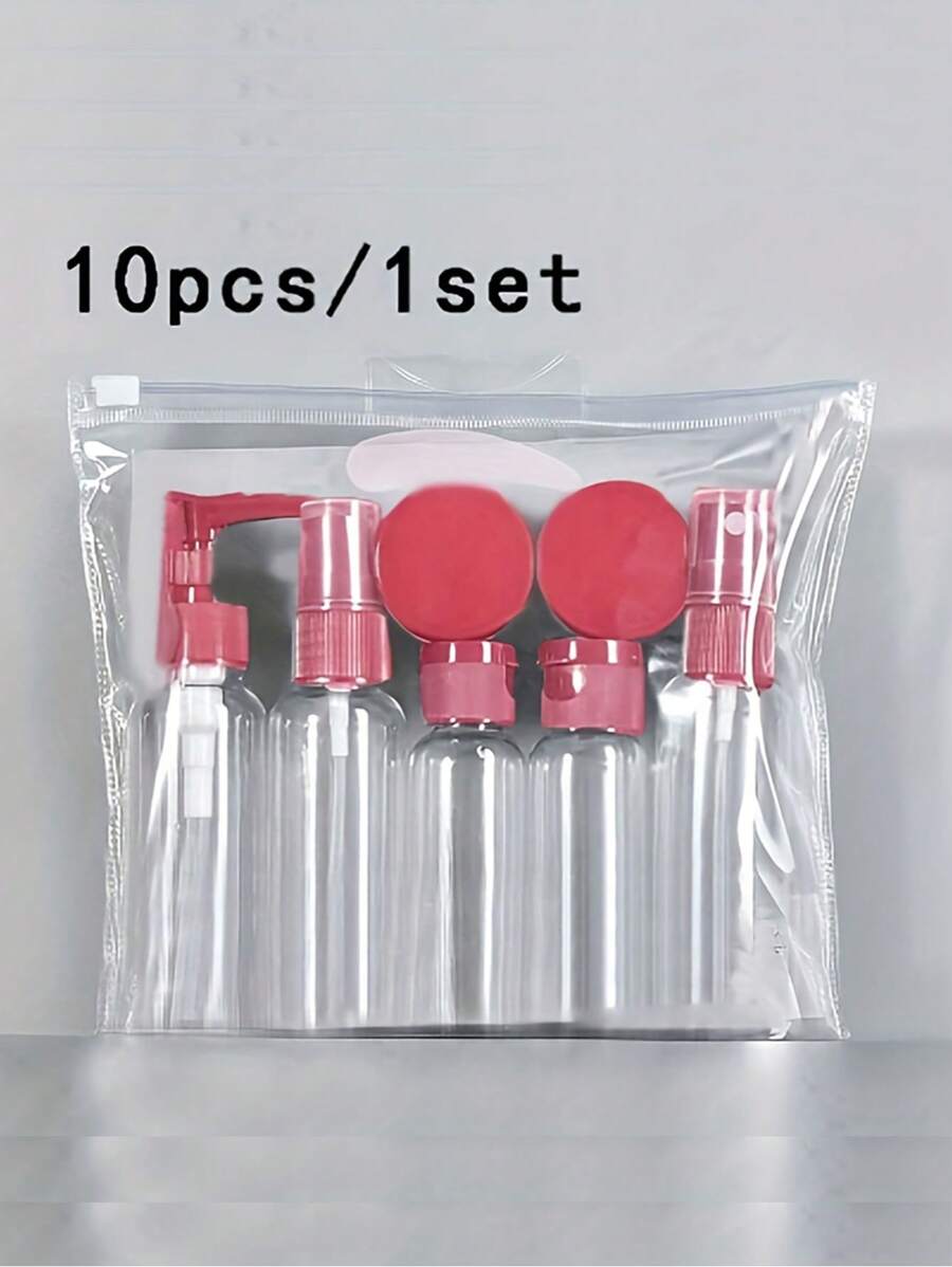 Set de 10 piezas de botellas de viaje para artículos de tocador, set de contenedores de viaje, portátil a prueba de fugas, contenedores cosméticos rellenables vacíos para champú, acondicionador, artículos esenciales de viaje y vuelta al colegio