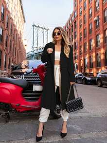 K&K FASHION Women's Elegant Solid Color Lapel Coat - Black - View 1