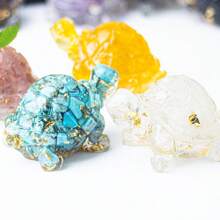 1pc Natural Crystal Chip Resin Mold Turtle Statue Healing Gemstone Golden Foil Orgone Tortoise Figurine Sculpture Pocket Stone For Home Office Feng Shui Decoration Collectible Ornament Best Gifts Birthday Graduation