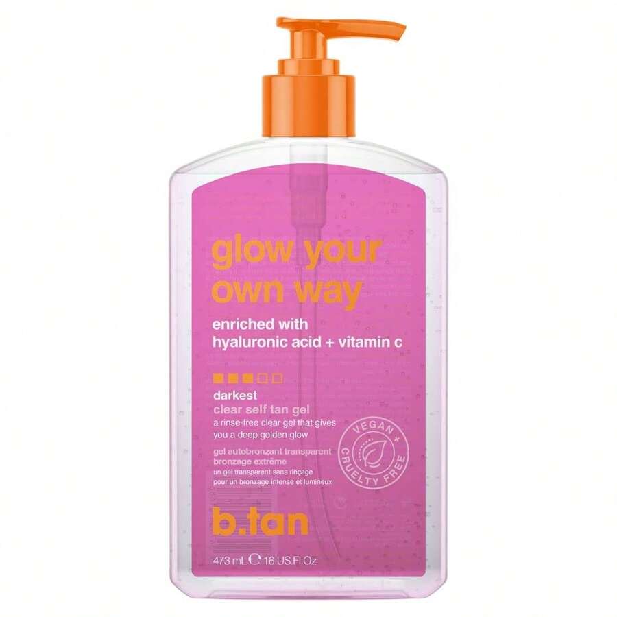 B.Tan Clear Self Tan Gel | Glow Your Own Way - Best Transfer-Resistant, Quick, Self Tanning Gel, Vegan, Cruelty Free Self Tanner, 16 Fl Oz - Dark - View 1