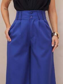 YING ZI Stone Mode Formal Tailored Wide Leg Trousers - Navy Blue - View 3