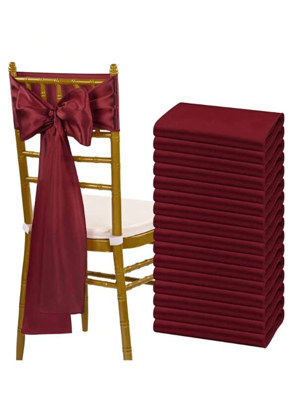 1pc/6pcs/10pcs Burgundy Satin Chair Sash Knots Silk Chair Ribbon Bow Belt Party Wedding Chair Sash Ties For Birthday, Event, Hotel, Restaurant, Ceremony, Banquet Decoration