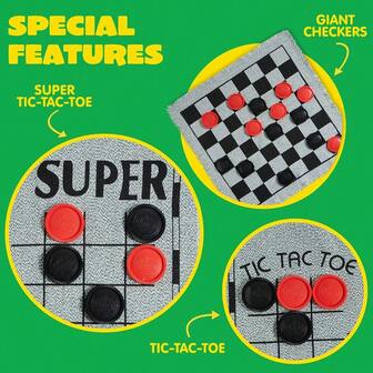 3-In-1 Vintage Garden Game Set - Giant Checkers, Tic Tac Toe & Reversible Mat | 24 Premium Chips | Outdoor Family Games For Party Fun