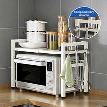 Piorlado Kitchen Storage Rack, Expandable 42-64cm Microwave Shelf Organizer, Moisture And Rust Proof Microwave Countertop Organizer,Kitchen Utensils Tableware Storage - White - View 3