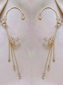 1 pieza Pendientes de clip con borla larga con mariposa y estrella de cristal rhinestone, estilo minimalista y de moda, personalizados, adecuados para uso diario de mujeres, fotografía, regalo de cumpleaños