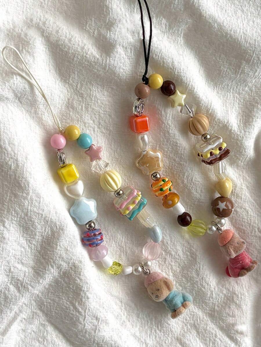 Dây đeo cổ tay ngắn đính hạt hình chú chó hoạt hình Hàn Quốc dễ thương và ngôi sao nhiều màu sắc, kiểu dáng tối giản, phù hợp với điện thoại, tai nghe, ba lô, máy ảnh, mặt dây chuyền. - Nhiều màu - Xem 1