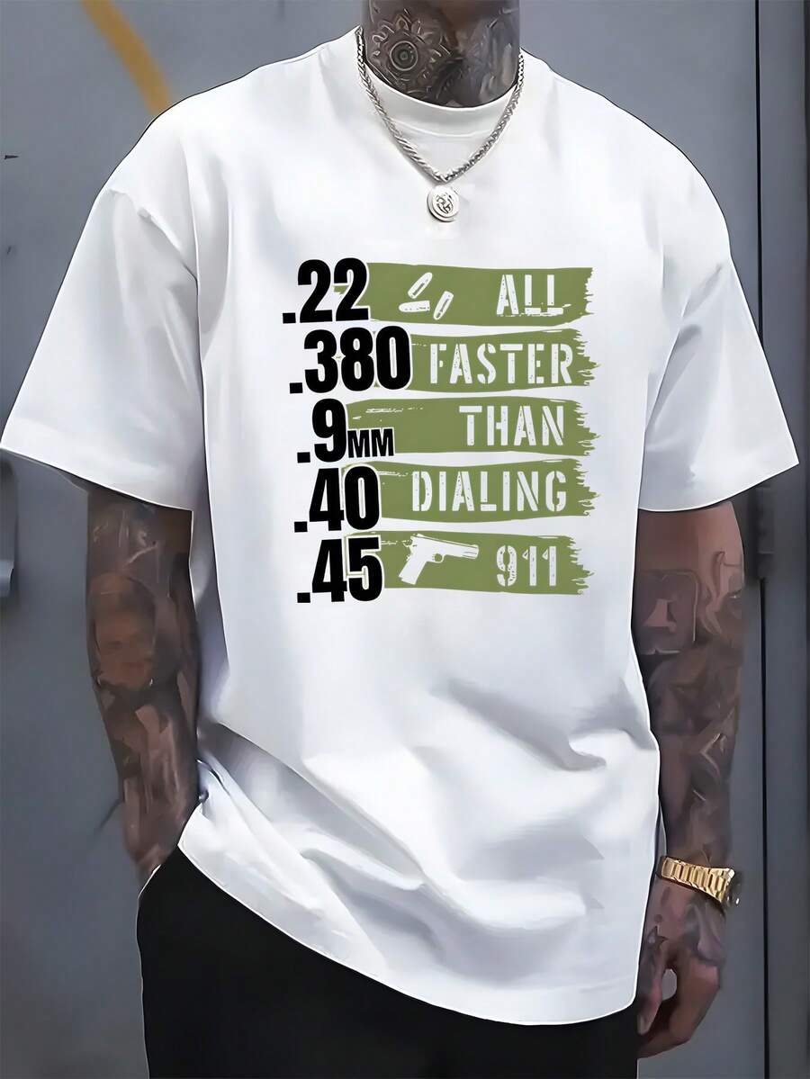 Front Unique Graffiti Letter Pattern Print Round Neck Short Sleeve T-Shirt Tops Comfort Breathable Fabric Leisure Sports Style Men 100% Cotton Street Wear T-Shirt Birthday Gifts, Holiday Gifts