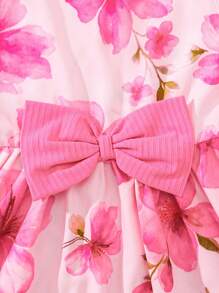 2pcs Baby Girl Cute And Elegant Bow Decor Camisole Dress With Mini Jacket Set, Rose Red