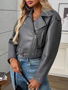 Women Plain Simple Zip-Up Short Jacket For Daily Wear