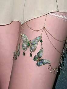 1 chiếc mặt dây chuyền hình bướm bằng kim loại kiểu cổ điển Y2K kèm dây đeo chân có tua rua, trang sức dự tiệc dành cho nữ. - Màu xanh Bạc hà - Xem 10