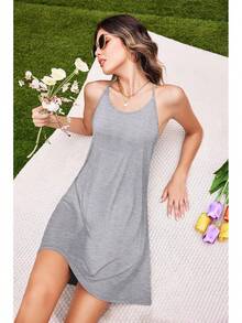 Women's Racerback Sleeveless Nightgown, Sleepwear - Black Plant Flower - View 8