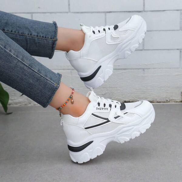 Plus Size Hidden Wedge Old-Chunky Sneakers voor dames, 2025 Nieuwe Lente & Zomer Ademende Mesh Schoenen voor Petite Vrouwen