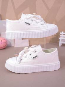 Girls' Canvas Shoes, New Spring/Summer Student Kids White Shoes Thick Bottom Middle/Big Children Sports Shoes Boys/Girls Breathable Casual Sneakers - White - View 1