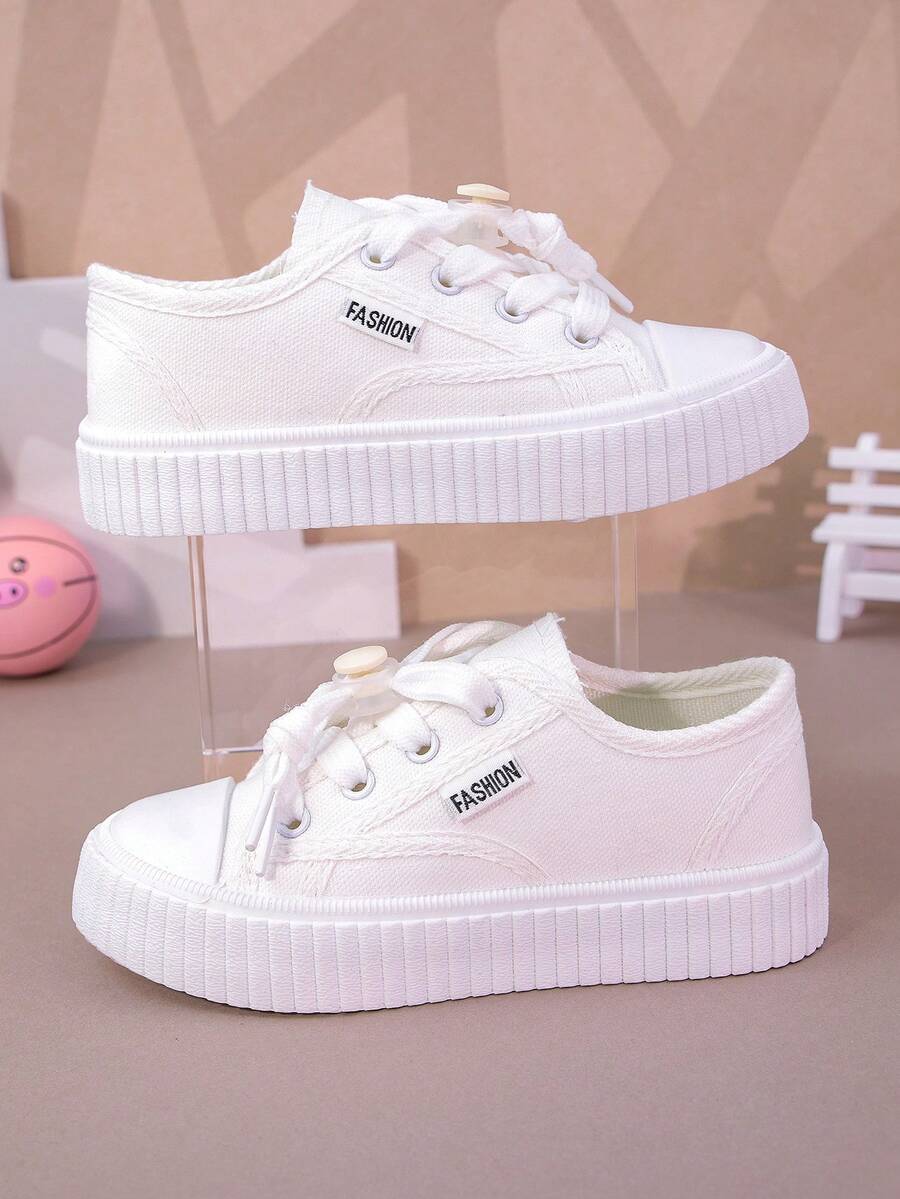Girls' Canvas Shoes, New Spring/Summer Student Kids White Shoes Thick Bottom Middle/Big Children Sports Shoes Boys/Girls Breathable Casual Sneakers - White - View 1