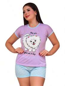 Baby Doll Half Sleeve For Women / Baby Doll For Women / Nightwear - 紫丁香色 - 查看 1