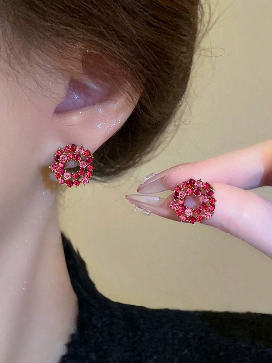 1對優雅獨特粉色花朵小眾精緻小巧極簡風女款日常百搭耳釘