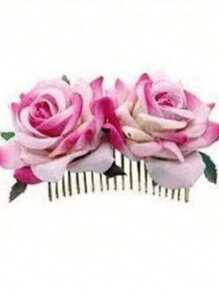 Pettine per capelli da sposa con rose di stoffa vellutata, accessorio per capelli con doppia rosa, per pettinatura raccolta, adatto per San Valentino, pettini per capelli laterali