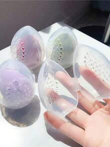1 hộp đựng mỹ phẩm bằng nhựa hình quả trứng, mút trang điểm hình quả trứng & giá đỡ mút trang điểm - Tổ chức thời trang, có lỗ thông gió, thiết kế di động tiện lợi khi đi du lịch, giá đỡ mút trang điểm cho cả nam và nữ, thoáng khí, không mùi, hộp đựng mút trang điểm trong suốt - Trong sáng - Xem 12