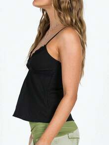 Women Y2k Lace Trim Cami Top Spaghetti Strap Sheer Mesh V Neck Camisole Summer Sexy Backless Tank Tops Outfits Summer Vacation Beach Streetwear - 黑色 - 查看 6