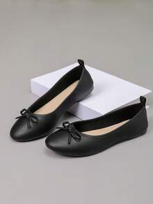 OFFWIND 女士优雅芭蕾平底鞋，春夏新款，百搭低帮，舒适柔软轻便，蝴蝶结装饰，时尚一脚蹬通勤平底鞋 - 黑色 - 查看 4