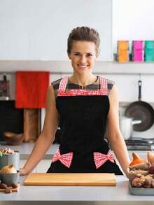 Baking/Cooking Essential! Black & White Bow Apron With Adjustable Strap Design For A Better Fit
