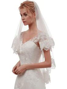 Short Wedding Veil With Comb - 2 Tier Bridal Veil, 24" Length Tulle Bride Accessories For Women - 象牙色 4 和亮片蕾絲 - 查看 5