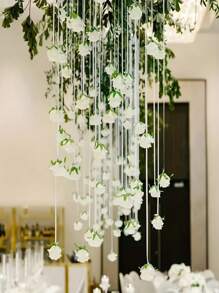 20-Piece White Rose Hanging Artificial Flower Decoration, Equipped With Transparent Fishing Line And Ceiling Rose Garland, No Power Required, Suitable For DIY Wedding, Wedding Party Table Center Decoration.