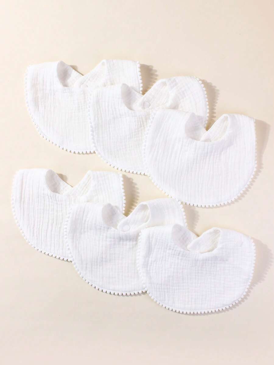6pcs/Set White Cotton Muslin Baby Drool Bibs, Soft & Cute For Daily Use - Multicolor - View 1