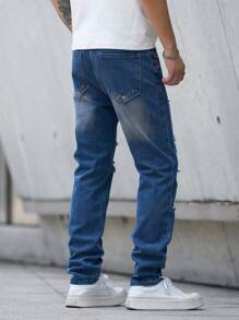 Men's Fashionable Casual Outdoor Activity Streetwear Pants, Ripped Jeans Suitable For Hiphop Dancing Parties, Jogging, Versatile And Comfortable