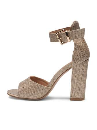 Women's Heeled Sandals In Gold Glitter - Size US 5-10 / UK 3-8 / EU 36-41 - Ladies Stylish Buckle Strap Block Heels For Parties And Special Occasions – Elegant Summer Footwear Perfect For Weddings And Events