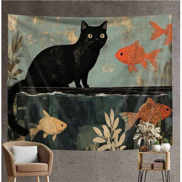 1 Stück Bohemien Stil Katzen Muster Wandteppich, Heimdekoration, moderner Polyester quadratischer dekorativer Wandteppich geeignet für Wohnzimmer & Schlafzimmer, Wandbehang Teppich geeignet für Wohnzimmer Schlafzimmer Dekoration, Fahne für Zimmer, Zimmer Dekoration, Wandteppich, Wanddekoration, Wandkunst, Heimdekoration, Zimmer Ausstattung, Fahnen für Zimmer, Wandteppich, Strandmatte Zimmer Deko