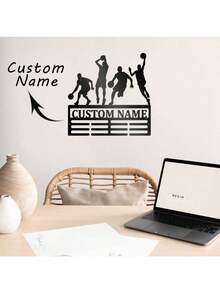 1pc, Custom Art Athlete Medallion Holder Name, Personalized Athlete Medallion Hanger, Medal And Ribbon, Metal Athlete Medallion Display Award, Gift For Friends, Custom Medallion Wall Art Bracket - Black - View 5