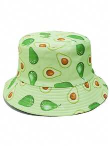1 件女式双面几何水果印花渔夫帽，可爱百搭设计，适合户外、派对、日常穿着、防晒、轻便，适合休闲、露营和日常使用