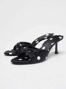 2025 European And American High-Quality Women's Shoes, Bow & Leopard Print High Heel Slippers,Spring Summer Outfits - Black - View 1