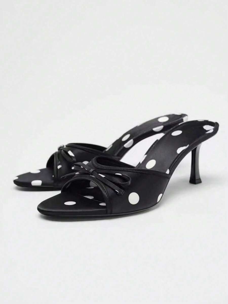 2025 European And American High-Quality Women's Shoes, Bow & Leopard Print High Heel Slippers,Spring Summer Outfits - Black - View 1