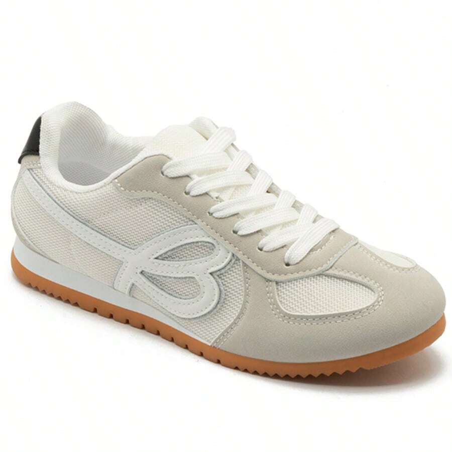 Women's Lightweight Lace-Up Sneakers With Breathable Mesh Panels And Cushioned Sole For Everyday Comfort - White - View 1