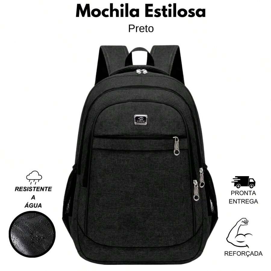 Mochila Bolsa Mala Reforçada Notebook Impermeável S/Cabo Unisex - Preto - Visão 1